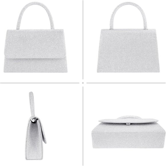 🆕 Women Silver Glitter Top Handle Evening Purse Chic Ladies Party Crossbody Bag - Picture 5 of 7